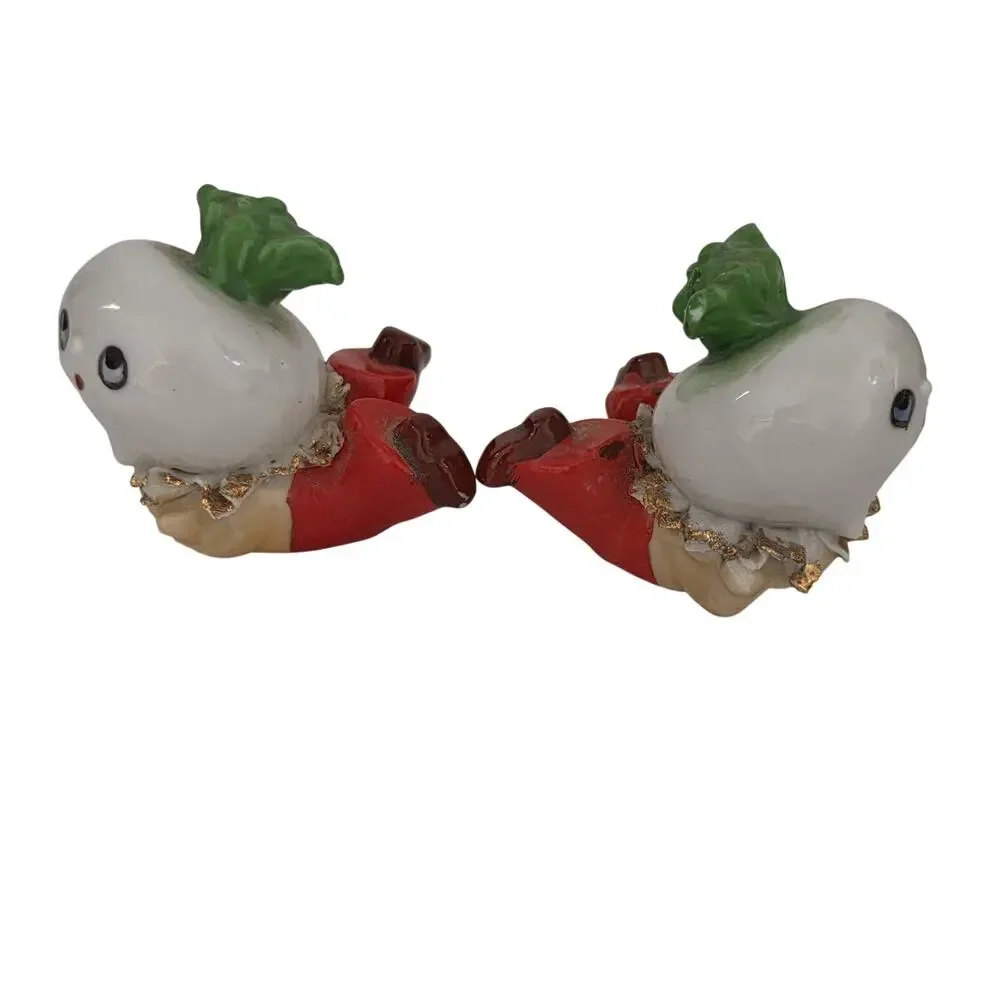 Vintage Japan Anthropomorphic Radish Turnip Salt Pepper Shakers MCM Kitsch